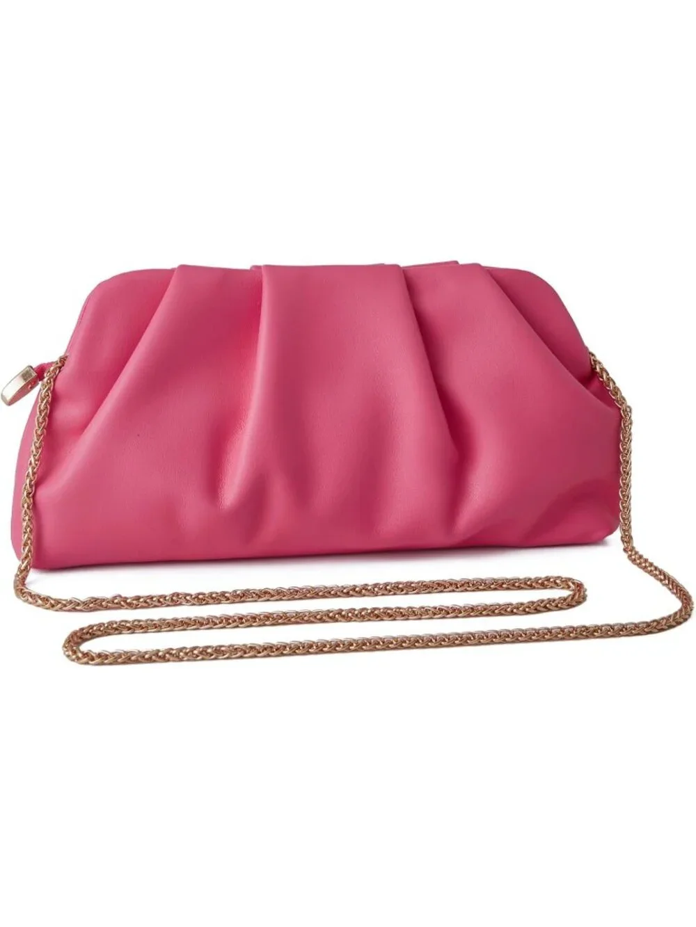 👜Women's Rose Leather Ruched Clutch Purse Detachable Metal Chain Crossbody Bag
